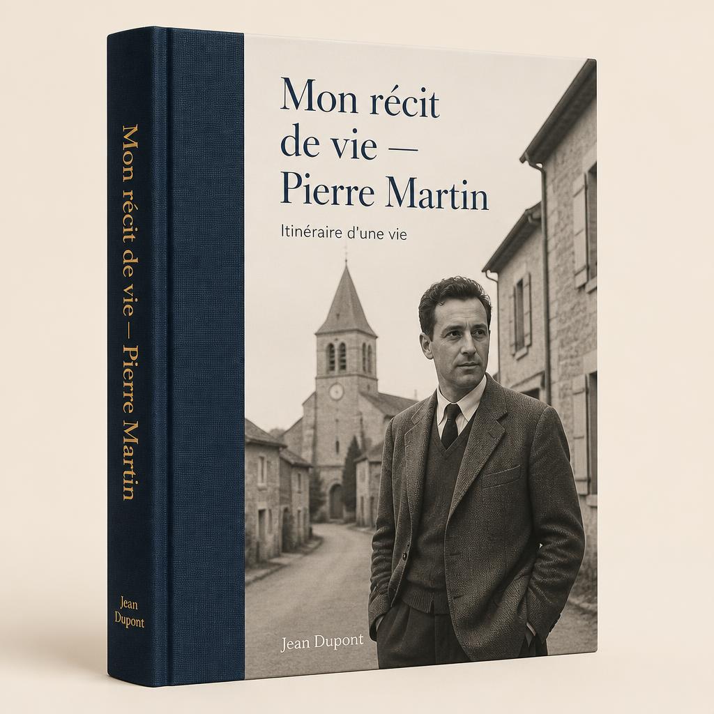 Livre de récit de vie relié bleu nuit avec photographie d'archive en couverture